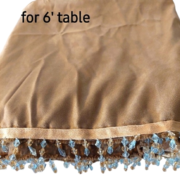 Tan Micro-Suede Beaded Table Cover Fabric - Picture 1 of 1
